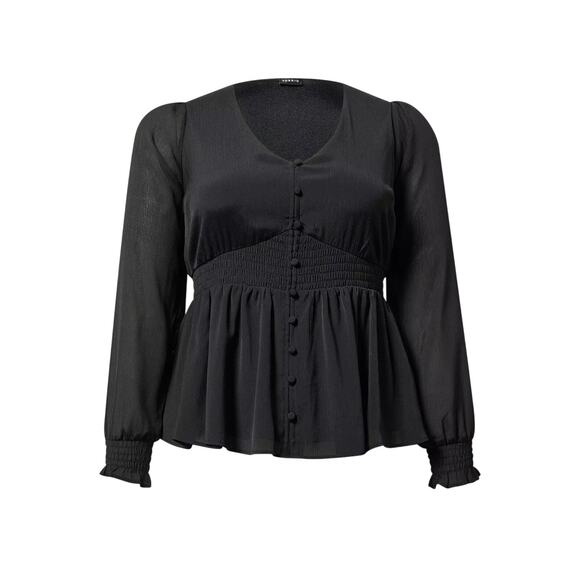 NWT Torrid Smocked Waist Long Sleeve Chiffon Blouse Black - Picture 3 of 8